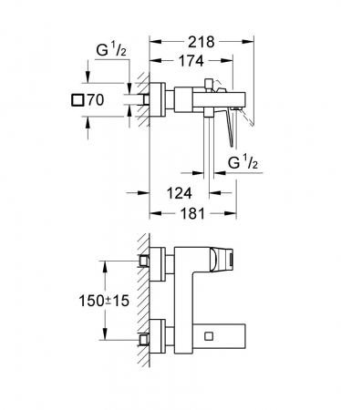 Baterie de cada/dus montare pe perete cromata Grohe Eurocube [1]