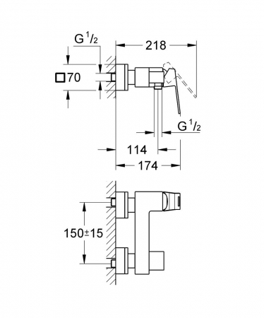 Baterie cabina de dus montare pe perete cromata Grohe Eurocube [2]