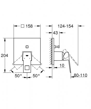 Baterie de dus cu 2 iesiri fara corp incastrat Grohe Eurocube [1]