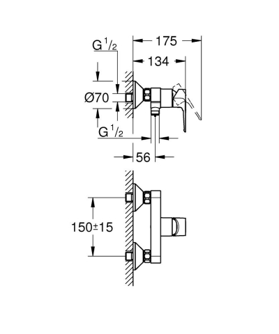Baterie dus Grohe BauLoop monocomanda, cartus ceramic, crom [5]