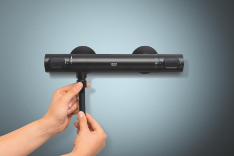 Baterie dus Grohe Precision cu termostat, cartus ceramic, montare pe perete, anit-oparire, negru mat [6]