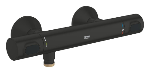 Obiecte sanitare - Baterie dus Grohe Precision cu termostat, cartus ceramic, montare pe perete, anit-oparire, negru mat