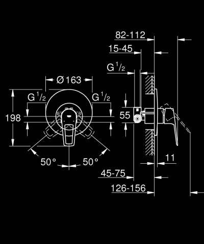 Baterie dus Grohe BauLoop incastrata, 2 intrari, 1 iesire, cartus ceramic, crom [2]