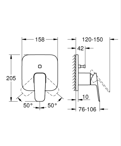 Baterie dus Grohe Concetto SilkMove 2 functii, diverter, incastrat, monocomanda, necesita corp instalare, cartus ceramic, negru mat [3]