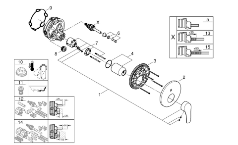 Baterie dus Grohe Eurosmart montare pe perete, incastrata, diverter, necesita corp instalare, levier metalic, crom [4]