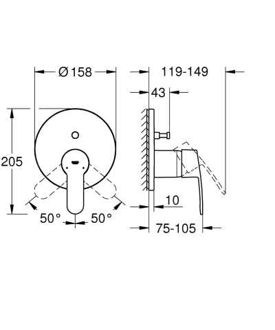Baterie dus Grohe Eurostyle Cosmopolitan montare pe perete, incastrata, diverter, necesita corp instalare, levier metalic, crom [4]