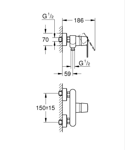Baterie dus Grohe Get monocomanda, aparent, cartus ceramic, limitator, crom [5]