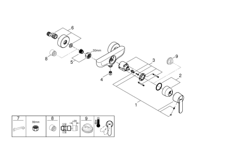 Baterie dus Grohe Get monocomanda, aparent, cartus ceramic, limitator, crom [4]