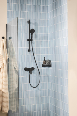 Baterie dus Grohe Get monocomanda, aparent, cartus ceramic, limitator, negru mat [8]