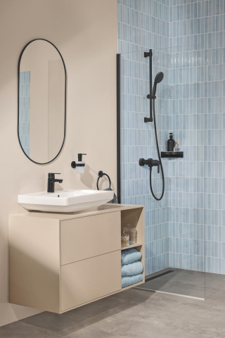 Baterie dus Grohe Get monocomanda, aparent, cartus ceramic, limitator, negru mat [6]