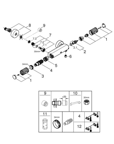 Baterie dus Grohe Grohtherm 1000 performance, termostat, negru [3]