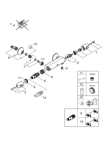 Baterie dus Grohe Grohtherm 1000 New termostat, cooltouch, protectie reflux, crom [1]