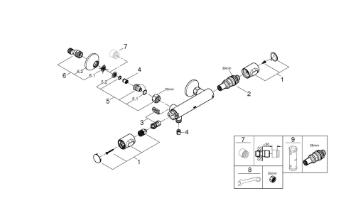 Baterie dus Grohe Precision cu termostat, cartus ceramic, montare pe perete, anit-oparire, crom [28]