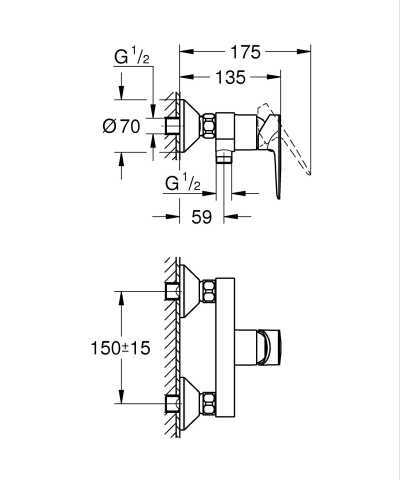 Baterie dus Grohe StartEdge montare pe perete, monocomanda, cartus ceramic, limitator de debit, crom [3]