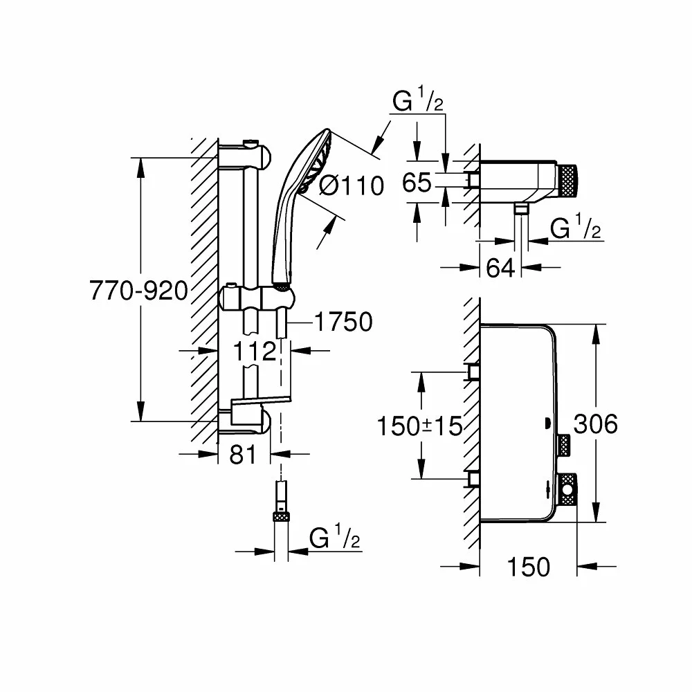 Baterie dus termostatica cu set dus Euphoria Grohe Grohtherm SmartControl [7]