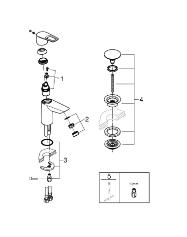 Baterie lavoar Grohe BauLoop S pornire pe rece, cartus ceramic, evacuare cu apasare, crom [4]