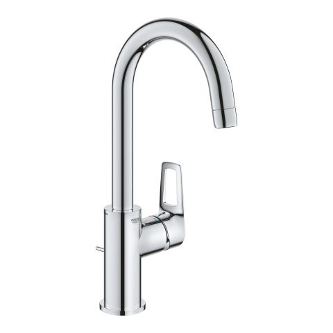 Obiecte sanitare - Baterie lavoar Grohe BauLoop L monocomanda, cartus ceramic, pivotanta, limitator, set evacuare cu tija, crom