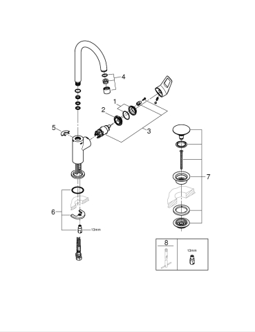 Baterie lavoar Grohe BauLoop L monocomanda, cartus ceramic, pivotanta, evacuare cu apasare, crom [4]