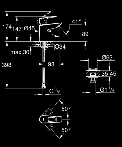Baterie lavoar Grohe BauLoop S monocomanda, cartus ceramic, evacuare cu apasare, crom [5]