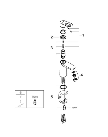 Baterie lavoar Grohe BauLoop S 3/8'' monocomanda, cartus ceramic, crom [1]