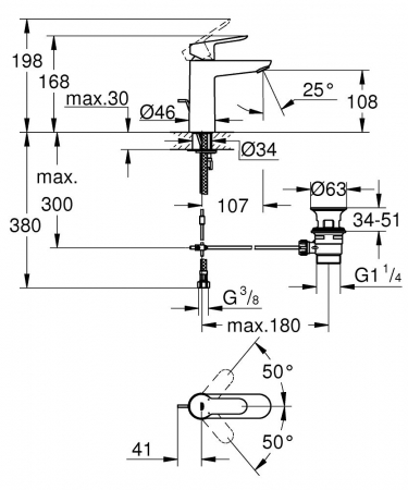 Baterie lavoar marimea M furtunuri flexibile cromata Grohe Bau Edge [2]