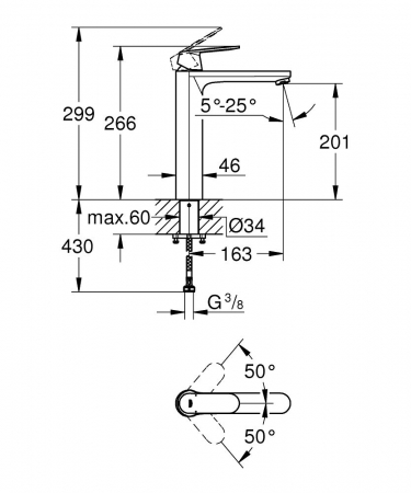 Baterie lavoar marimea XL cromata furtunuri flexibile Grohe Eurosmart Cosmo [1]