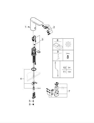 Baterie lavoar cu senzor infrarosu Grohe Bau Cosmopolitan E baterie 6V, fara mixare apa, 7 programare, program dezinfectie, crom [1]