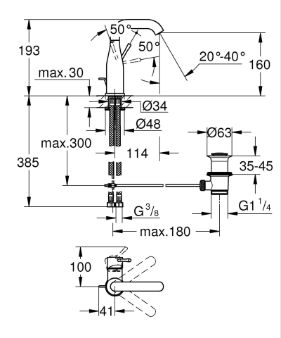 Baterie lavoar Grohe Essence M 1/2" monocomanda, levier metalic, cartus ceramic, limitator temperatura, limitator de debit, evacuare cu apasare, auriu mat [1]