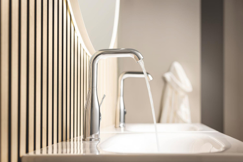 Baterie lavoar Grohe Essence L 1/2", monocomanda, levier metalic, cartus ceramic, limitator de temperatura, evacuare cu apasare, crom [1]