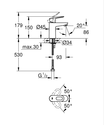 Baterie lavoar Grohe BauLoop M monocomanda, cartus ceramic, fara set de evacuare, crom [1]