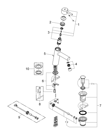 Baterie lavoar Grohe Concetto M, monocomanda 3/8'' cartus ceramic, evacuare cu tija, crom [1]