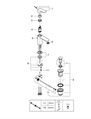 Baterie lavoar Grohe Concetto SilkMove S monocomanda, set evacuare cu tija, cartus ceramic, negru mat [4]