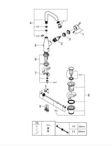 Baterie lavoar Grohe Essence New L monocomanda, cartus ceramic, pivotanta, limitator, set evacuare cu tija, antracit mat [1]