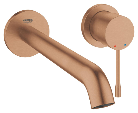 Obiecte sanitare - Baterie lavoar Grohe Essence New L montaj pe perete, cartus ceramic, levier metalic, montaj pe 2 gauri, necesita corp instalare, cupru mat