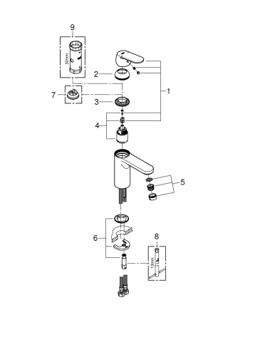 Baterie lavoar Grohe Eurosmart Cosmopolitan M 3/8'' monocomanda, cartus ceramic, limitator temperatura, fara set evacuare, crom [2]