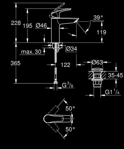 Baterie lavoar Grohe Eurosmart M monocomanda, levier metalic, cartus ceramic, set evacuare cu apasare, crom [4]
