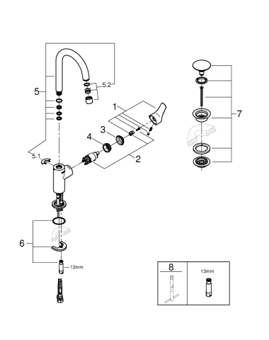 Baterie lavoar Grohe Eurosmart L monocomanda, cartus ceramic, pipa pivotanta, set evacuare cu apasare, crom [4]