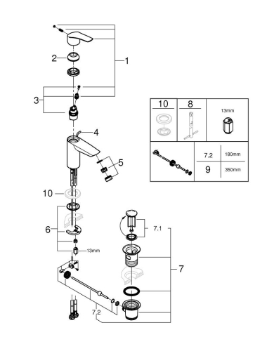 Baterie lavoar Grohe Eurosmart S monocomanda, cartus ceramic, set evacuare cu tija, crom [5]