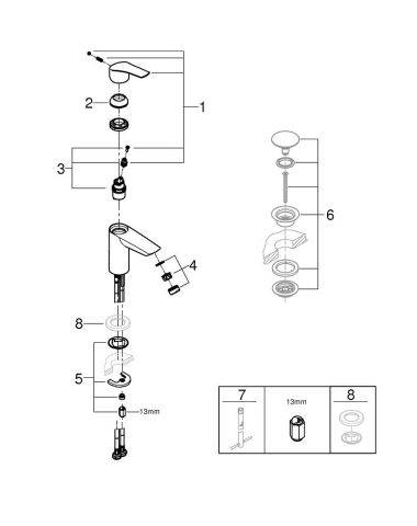 Baterie lavoar Grohe Eurosmart S monocomanda, cartus ceramic, fara set evacuare, crom [4]