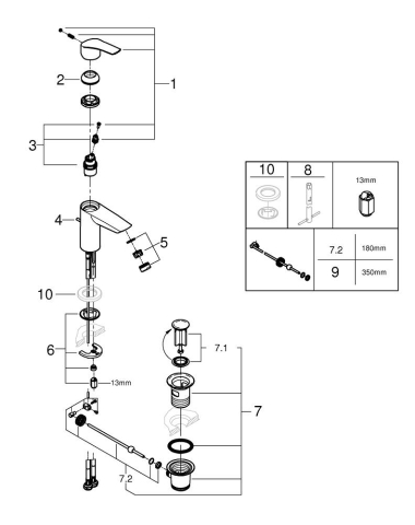 Baterie lavoar Grohe Eurosmart SilkMove S monocomanda, cartus ceramic, set evacuare cu tija, negru [4]