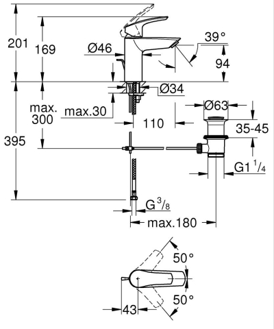 Baterie lavoar Grohe Eurosmart SilkMove S monocomanda, cartus ceramic, set evacuare cu tija, negru [6]