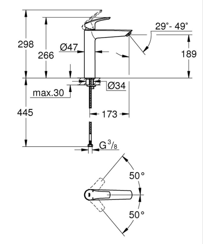 Baterie lavoar Grohe Eurosmart SilkMove XL monocomanda, cartus ceramic, limitator temperatura, negru [3]