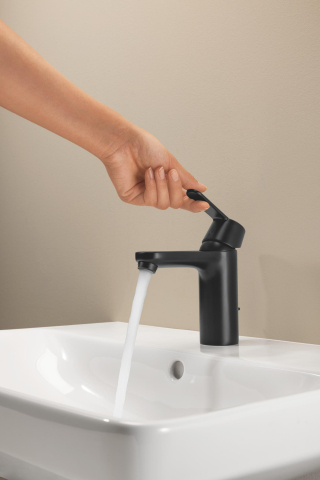 Baterie lavoar Grohe Get M 3/8'' monocomanda, cartus ceramic, set evacuare cu tija, negru mat [5]