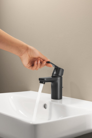 Baterie lavoar Grohe Get S cartus ceramic, limitator, set evacuare cu tija, negru mat [7]