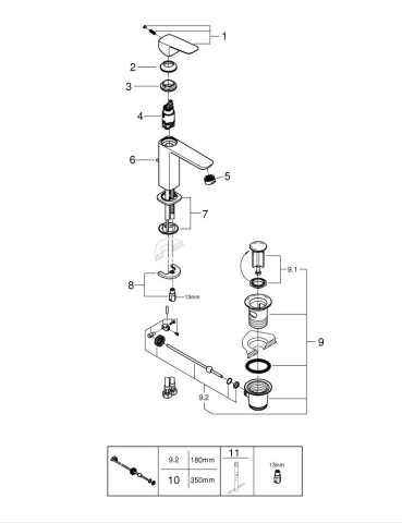 Baterie lavoar Grohe Cubeo SilkMove M monocomanda, set evacuare cu tija, cartus ceramic, crom [3]