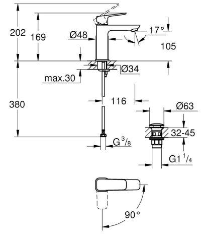 Baterie lavoar Grohe Cubeo SilkMove M monocomanda, fara set de evacuare, cartus ceramic, crom [4]