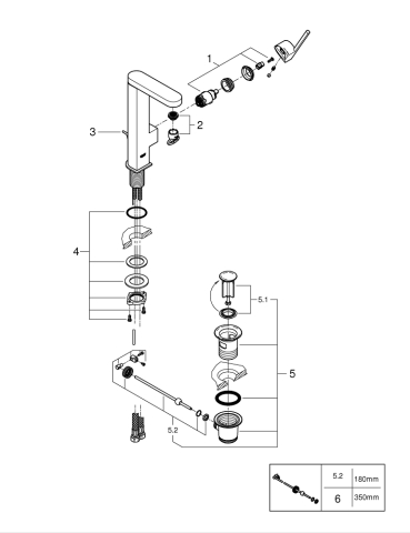 Baterie lavoar Grohe Plus L monocomanda, cartus ceramic, pivotanta, limitator, set evacuare cu tija, crom [1]