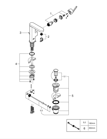 Baterie lavoar Grohe Plus M monocomanda, pivotanta, cartus ceramic, evacuare cu tija, antracit mat [1]