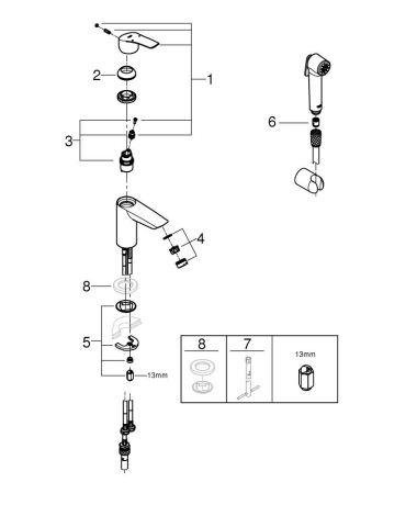 Baterie lavoar Grohe cu set dus Grohe Eurosmart SilkMove S monocomanda, cartus ceramic, dus igienic, negru [3]
