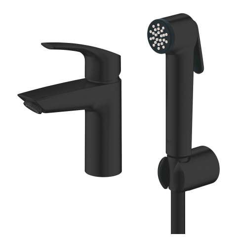 Baterie lavoar Grohe cu set dus Grohe Eurosmart SilkMove S monocomanda, cartus ceramic, dus igienic, negru [2]
